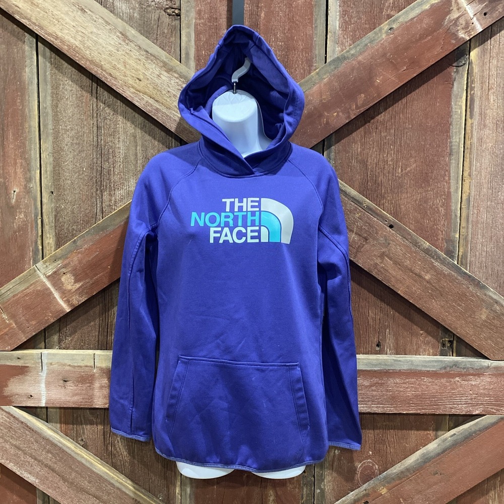 North Face Women Medium Purple Hoodie Kangaroo Pocket Thumbhole Logo Sweatshirt